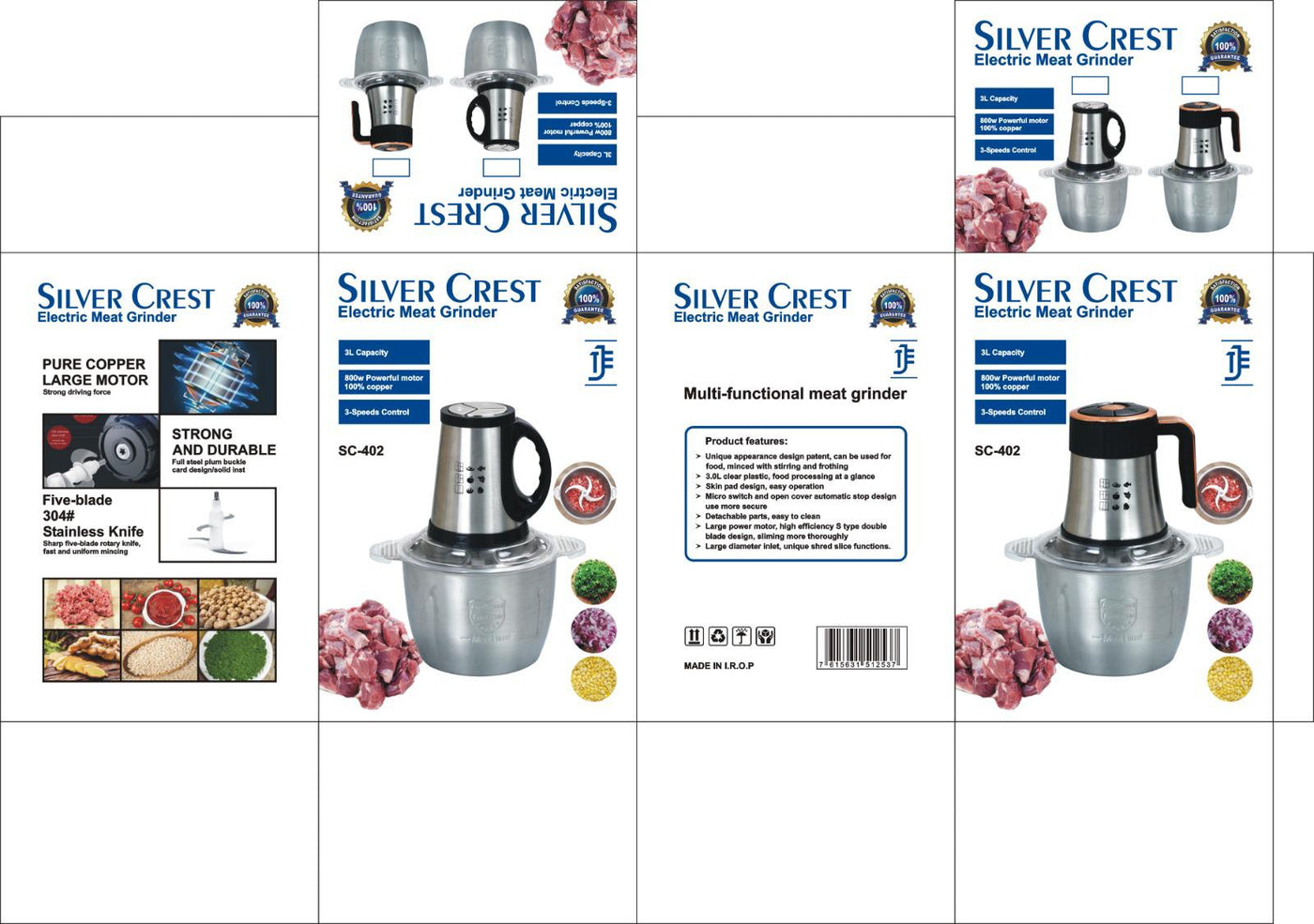 Silver Crest Electric Meat Grinder | 3L Capacity | 800W Copper Motor | 3-Speed Control