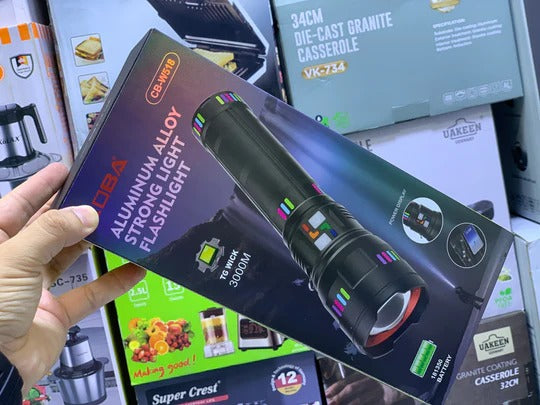 COBA CB-W518 LED Flashlight | 3KM Ultra Long Range Rechargeable Torch | Super Bright, Waterproof, Camping & Security Light